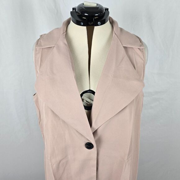 Shein Sleeveless Cardigan Women's 0XL Beige One Button Closure Long Length - Picture 2 of 16